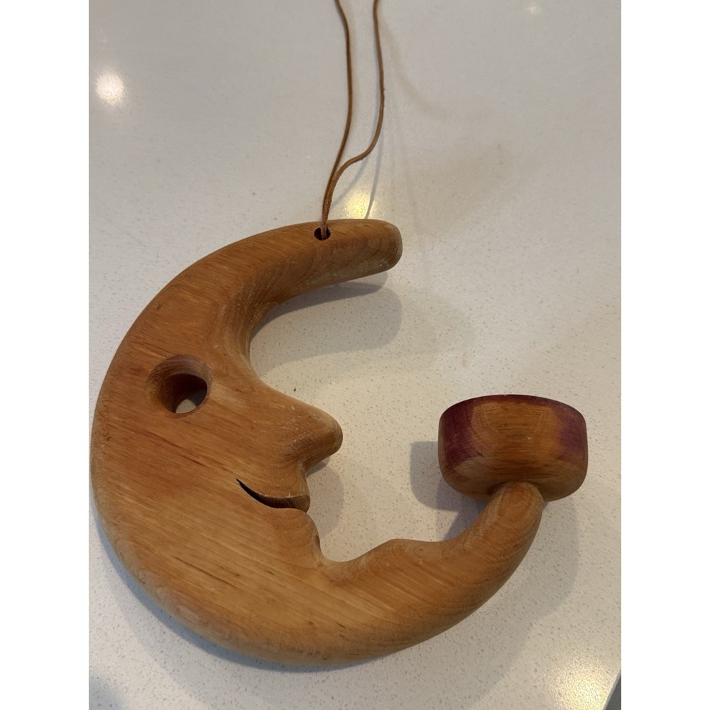 Vintage Wooden Crescent Moon Candle Wall Hanger Celestrial‎ 7.5"